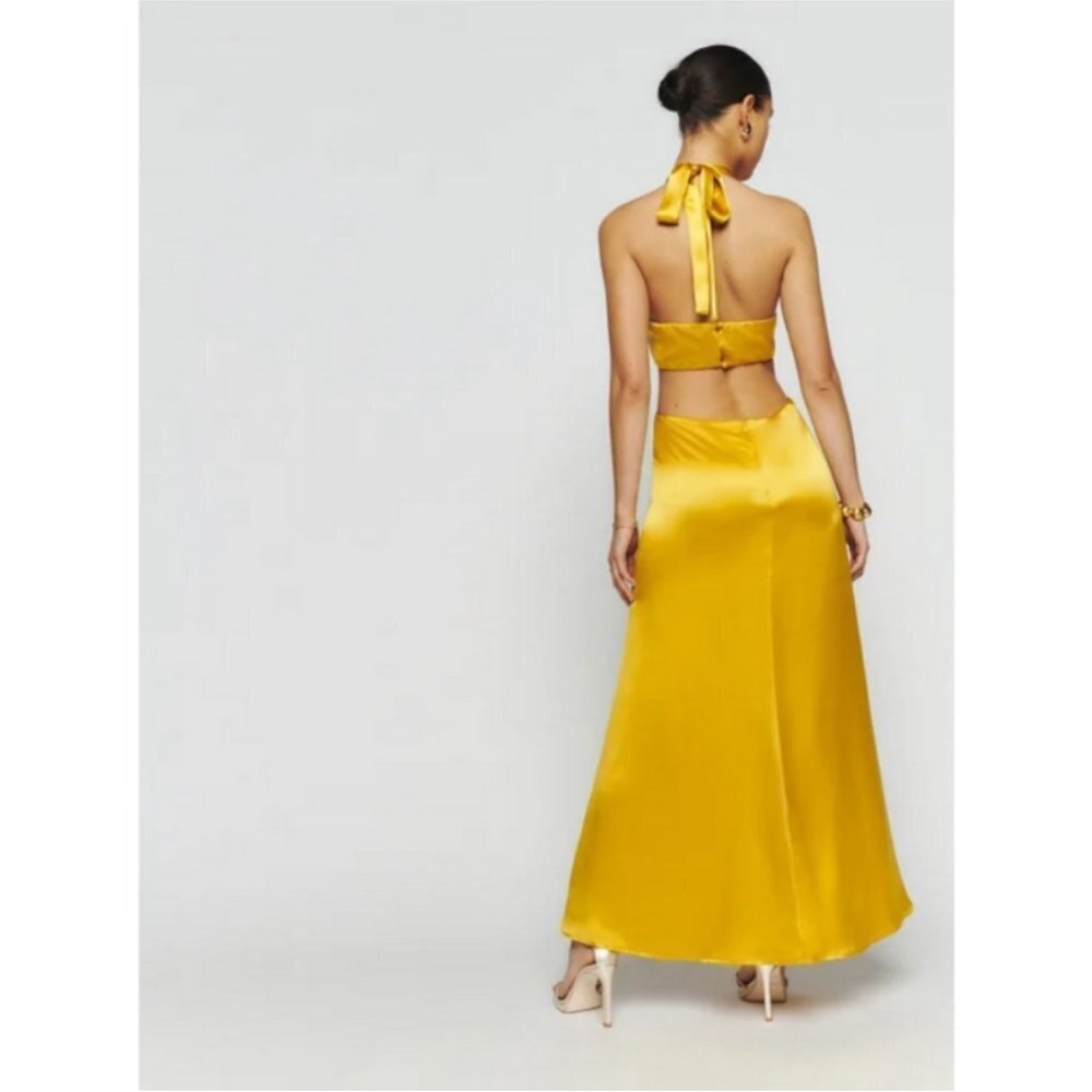 Reformation dress: gold event dress. Halter top (size 4). FRESHLY DRY CLEANED - Picture 6 of 11
